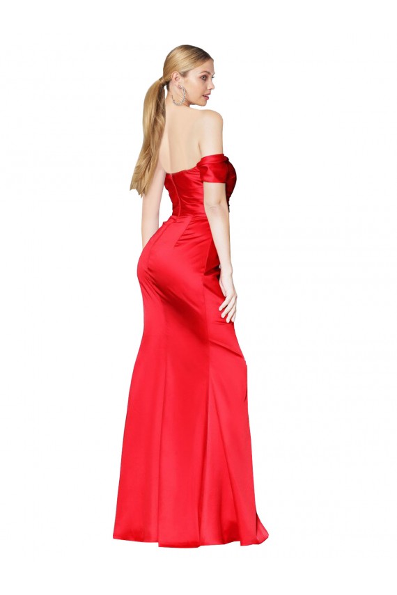 Long Sleeveless Stretch Satin Red Off the Shoulder Mermaid Formal Evening Dress