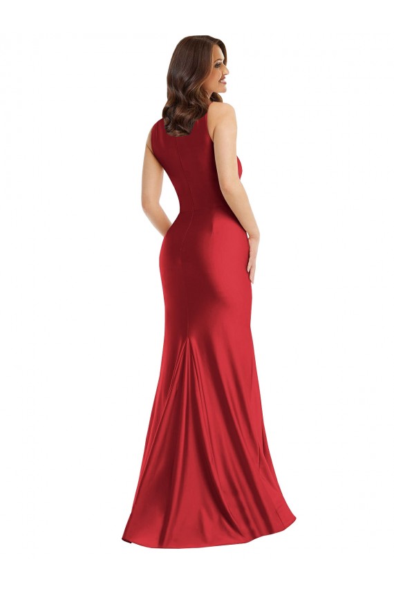 Long Sleeveless Silky Satin Red Mermaid Plus Size Formal Evening Dress