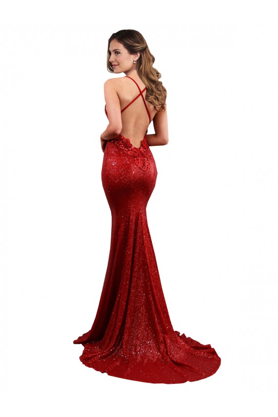 Long Sleeveless Sequin Red Mermaid Evening Dress