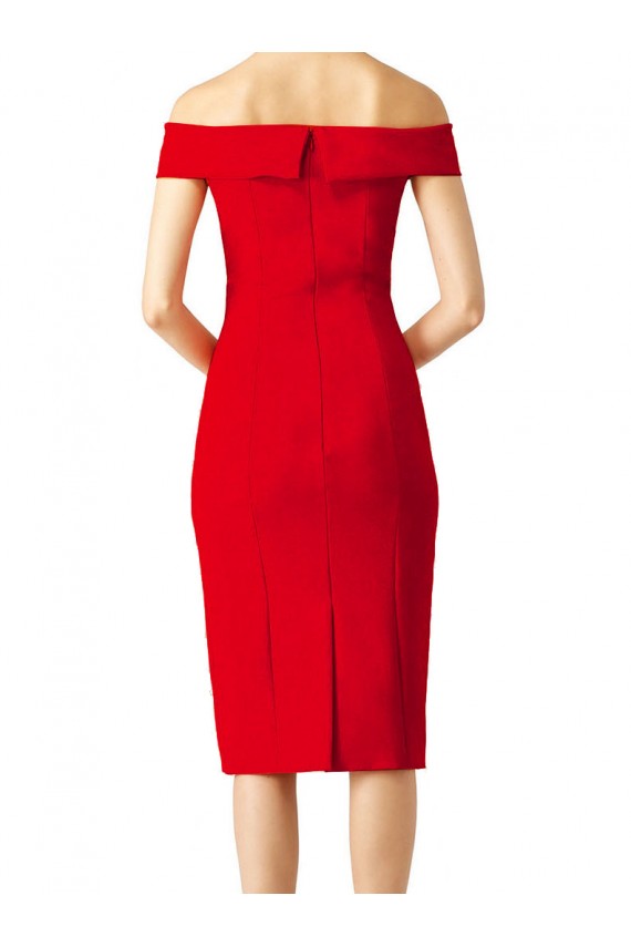 Cocktail Length Sleeveless Stretch Crepe Red Sheath Formal Evening Dress