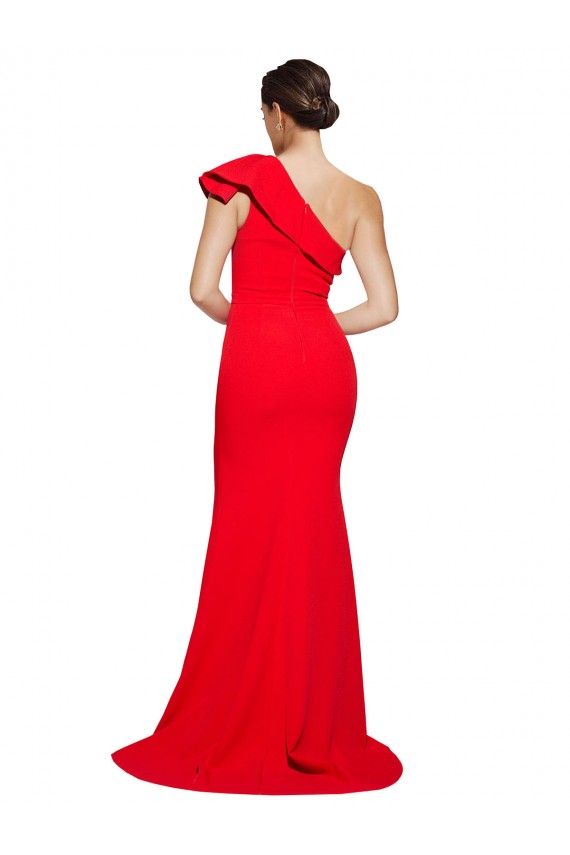 Sweep Train Sleeveless Stretch Crepe Red Sheath Semi Formal Evening Dress