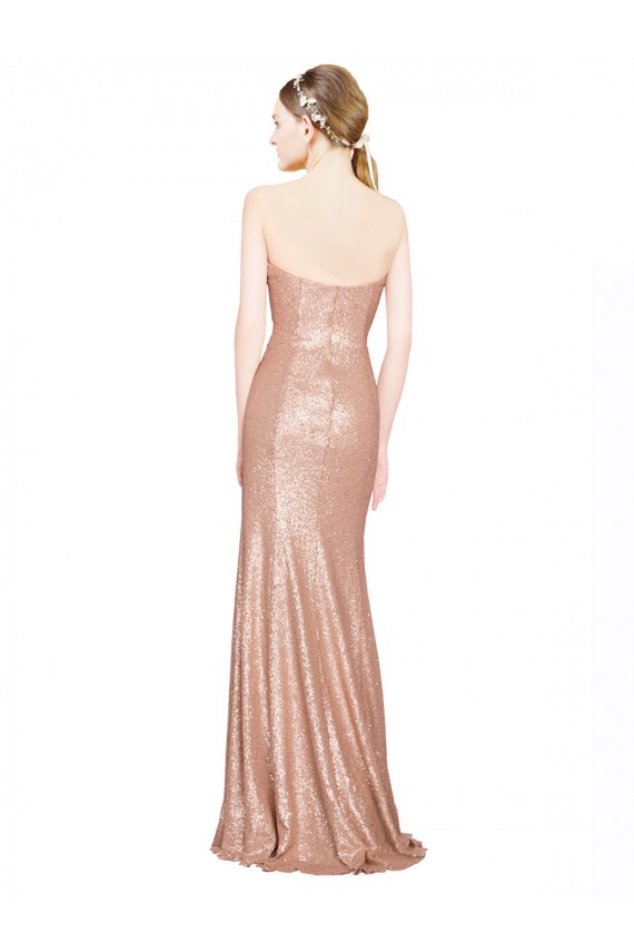 Long Sleeveless Sequin Rose Gold A-Line Formal Evening Dress