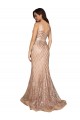 Long Sleeveless Sparkling Sequin Rose Gold Mermaid Plus Size Formal Evening Dress