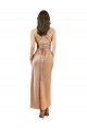 Midi Length Sleeveless Silky Satin Rose Gold Sheath Formal Evening Dress