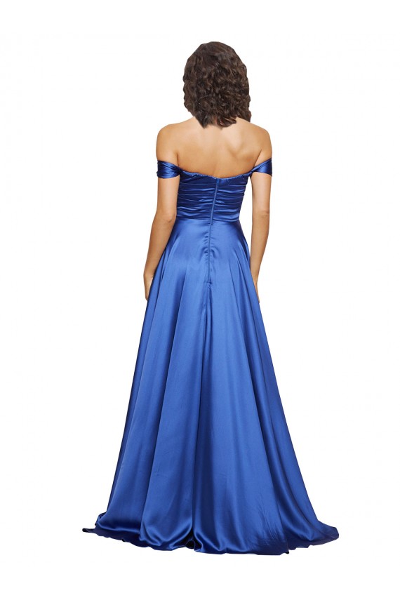 Sweep Train Sleeveless Stretch Satin Royal Blue A-Line Formal Evening Dress