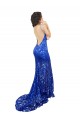 Long Sleeveless Lace Royal Blue Mermaid Semi Formal Evening Dress
