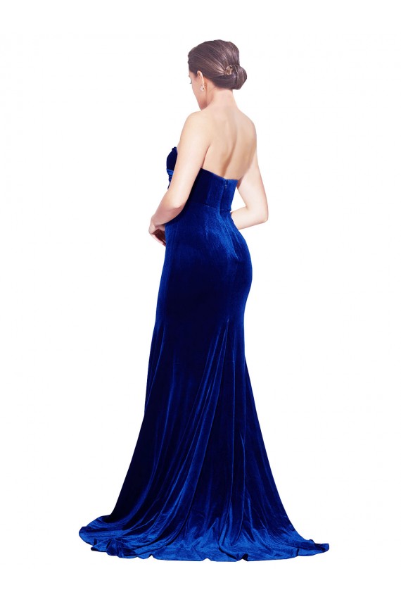 Sweep Train Sleeveless Stretch Velvet Royal Blue Mermaid Formal Evening Dress