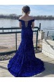 Sweep Train Sleeveless Velvet Sequin Royal Blue Sheath Evening Gown