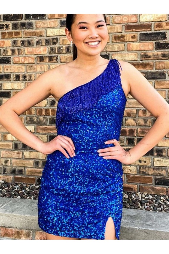 Short Sleeveless Velvet Sequin Royal Blue Sheath Homecoming Dresses