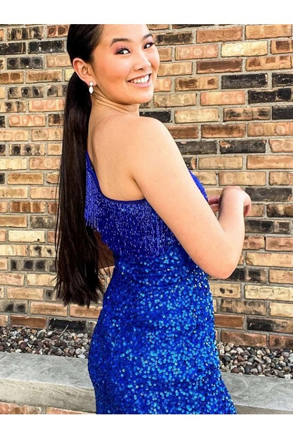 Short Sleeveless Velvet Sequin Royal Blue Sheath Homecoming Dresses