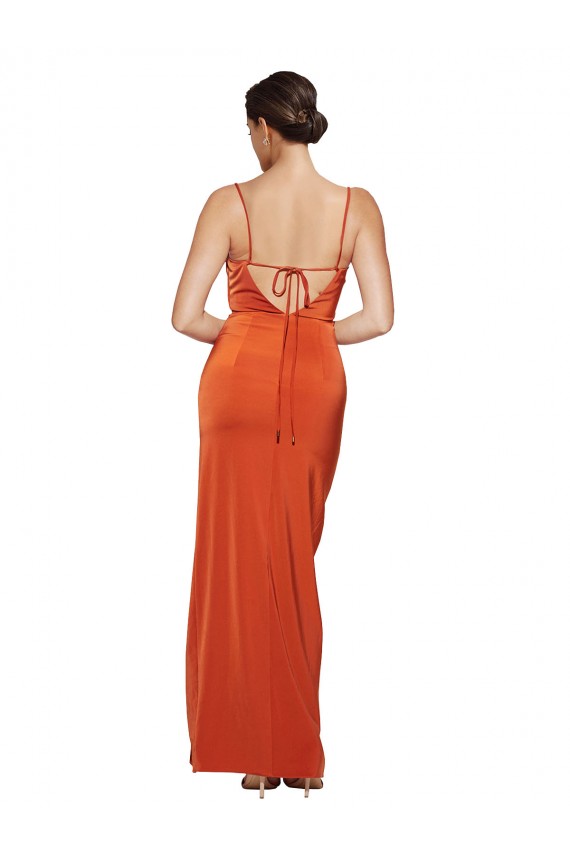 Sweep Train Sleeveless Stretch Satin Rust Sheath Formal Evening Dress