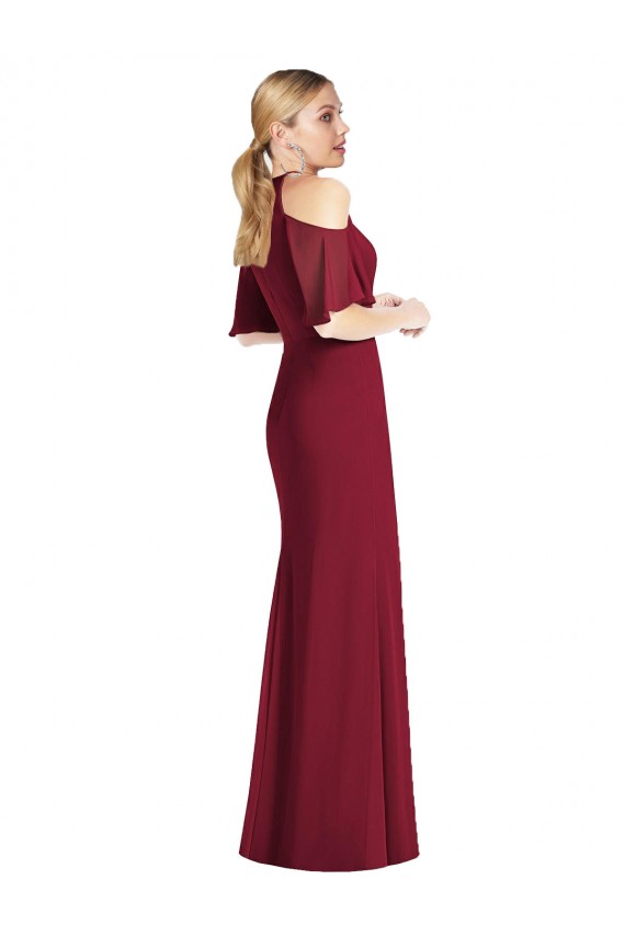 Long Cold Shoulder Soft Chiffon Sage Mermaid Semi Formal Evening Dress