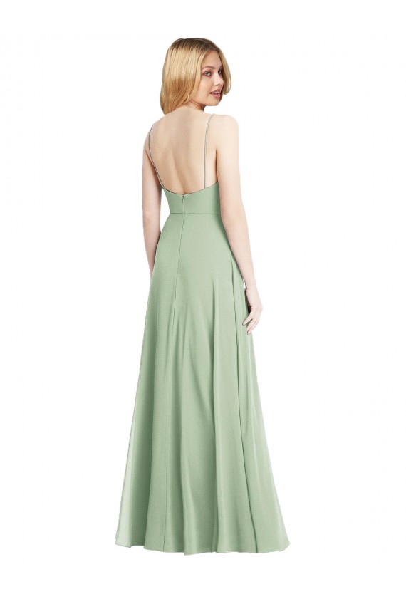 Long Sleeveless Soft Chiffon Sage Trumpet Formal Evening Dress