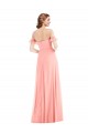 Long Flutter Sleeves Soft Chiffon Salmon A-Line Semi Formal Evening Dress