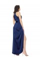 Long Sleeveless Silky Satin Sapphire A-Line High Low Evening Dress