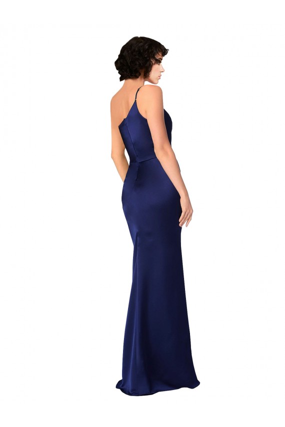 Long Sleeveless Silky Satin Sapphire A-Line Black Tie Evening Dress