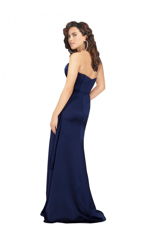 Long Sleeveless Silky Satin Sapphire A-Line Formal Evening Dress