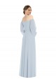 Long Puff Sleeves Soft Chiffon Sea Glass A-Line Formal Evening Dress