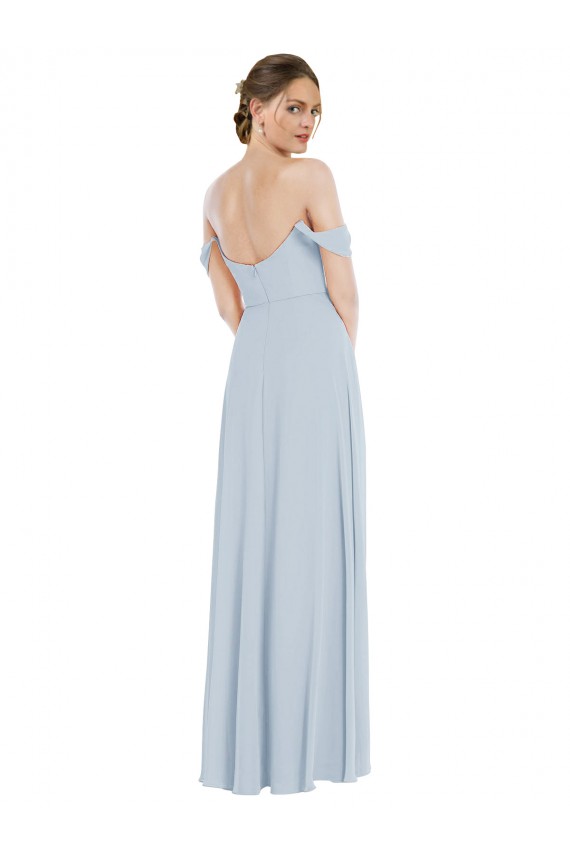 Long Flounce Sleeves Soft Chiffon Sea Glass A-Line Semi Formal Evening Dress