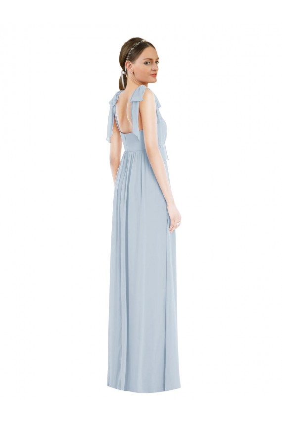 Long Sleeveless Soft Chiffon Sea Glass A-Line Semi Formal Evening Dress