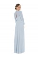 Long Puff Sleeves Soft Chiffon Sea Glass Strapless A-Line Formal Evening Dress