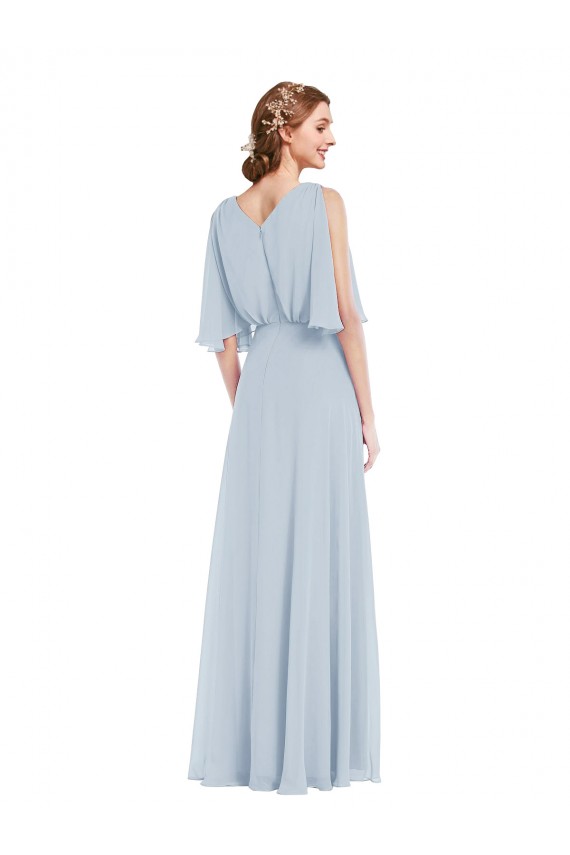 Long Half Sleeves Soft Chiffon Sea Glass A-Line Evening Dress