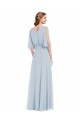 Long Half Sleeves Soft Chiffon Sea Glass A-Line Evening Dress