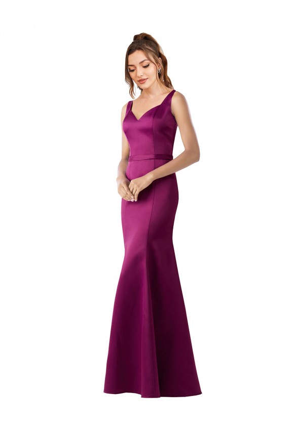 Long Sleeveless Satin Merlot Sheath Black Tie Evening Dress