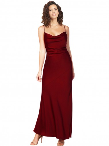 Long Sleeveless Silky Satin Burgundy Sheath Black Tie Evening Dress for Sale