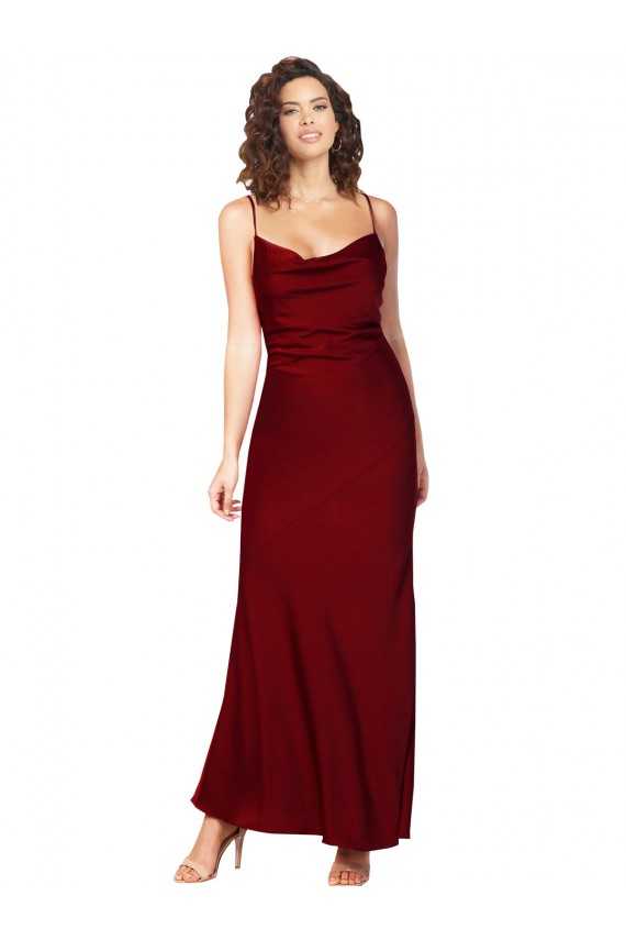Long Sleeveless Silky Satin Burgundy Sheath Black Tie Evening Dress
