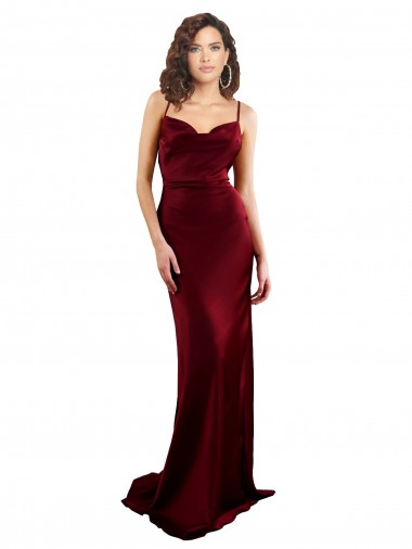Long Sleeveless Silky Satin Burgundy Sheath Formal Evening Dress for Sale