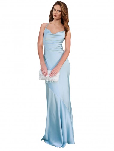 Long Sleeveless Silky Satin Light Sky Blue Sheath Formal Evening Dress for Sale