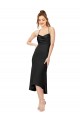 Midi Length Sleeveless Silky Satin Black Sheath High Low Evening Dress