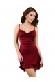 Midi Length Sleeveless Silky Satin Burgundy Sheath Formal Evening Dress