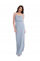 Long Sleeveless Stretch Crepe Smoke Blue Sheath Formal Evening Dress