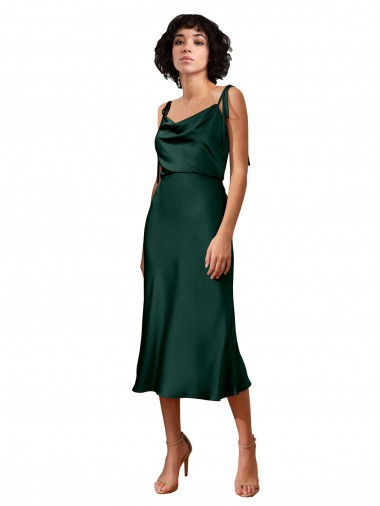 Midi Length Sleeveless Stretch Satin Hunter Sheath Black Tie Evening Dress for Sale