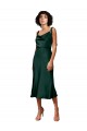 Midi Length Sleeveless Stretch Satin Hunter Sheath Black Tie Evening Dress