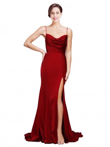 Sweep Train Sleeveless Stretch Satin Burgundy Sheath Black Tie Evening Dress for Sale