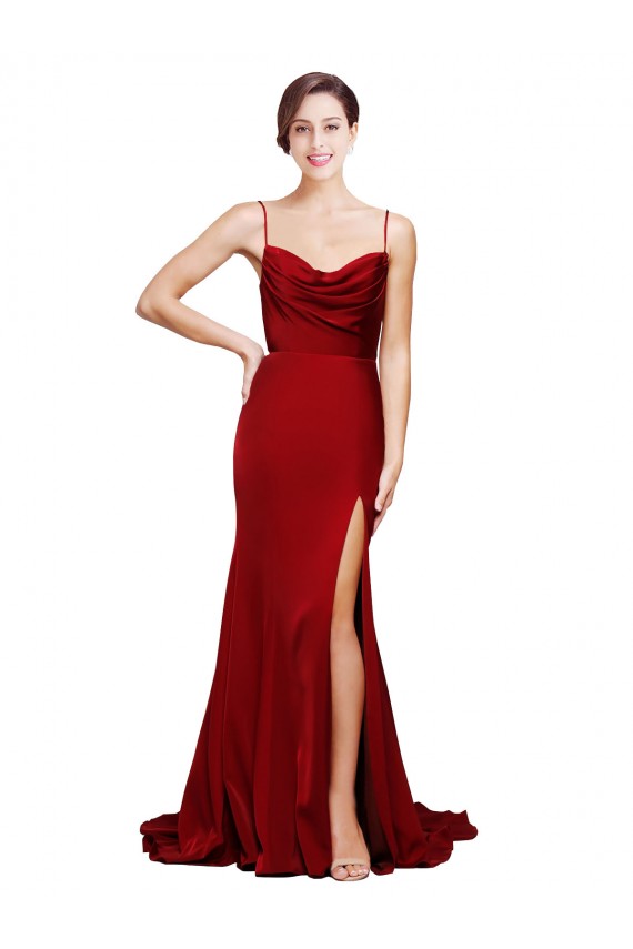 Sweep Train Sleeveless Stretch Satin Burgundy Sheath Black Tie Evening Dress