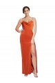 Sweep Train Sleeveless Stretch Satin Rust Sheath Formal Evening Dress