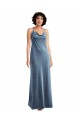 Long Sleeveless Stretch Velvet Dusty Blue Sheath V-Back Evening Dress