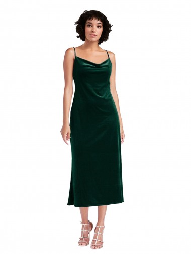 Midi Length Sleeveless Stretch Velvet Dark Green Sheath Black Tie Evening Dress for Sale
