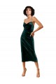 Midi Length Sleeveless Stretch Velvet Dark Green Sheath Formal Dress