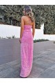 Long Sleeveless Velvet Sequin Sheath Evening Gown