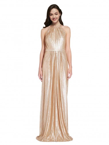Long Sleeveless Sequin Gold Sheath Formal Evening Dress for Sale