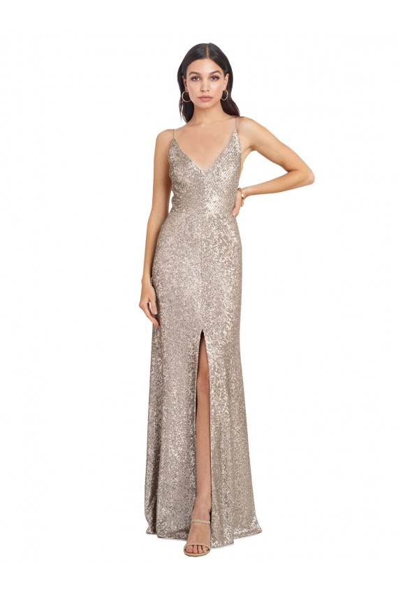 Long Sleeveless Sparkling Sequin Silver Sheath Formal Evening Dress