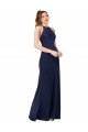 Long Sleeveless Silky Satin Sapphire Sheath Formal Evening Dress