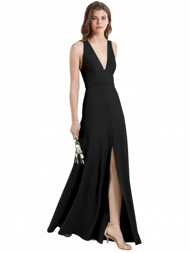 Long Sleeveless Stretch Crepe Black Halter Neck Sheath Formal Evening Dress for Sale
