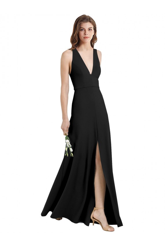 Long Sleeveless Stretch Crepe Black Halter Neck Sheath Formal Evening Dress
