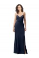 Long Sleeveless Stretch Crepe Dark Navy Spaghetti Straps Sheath Formal Evening Dress